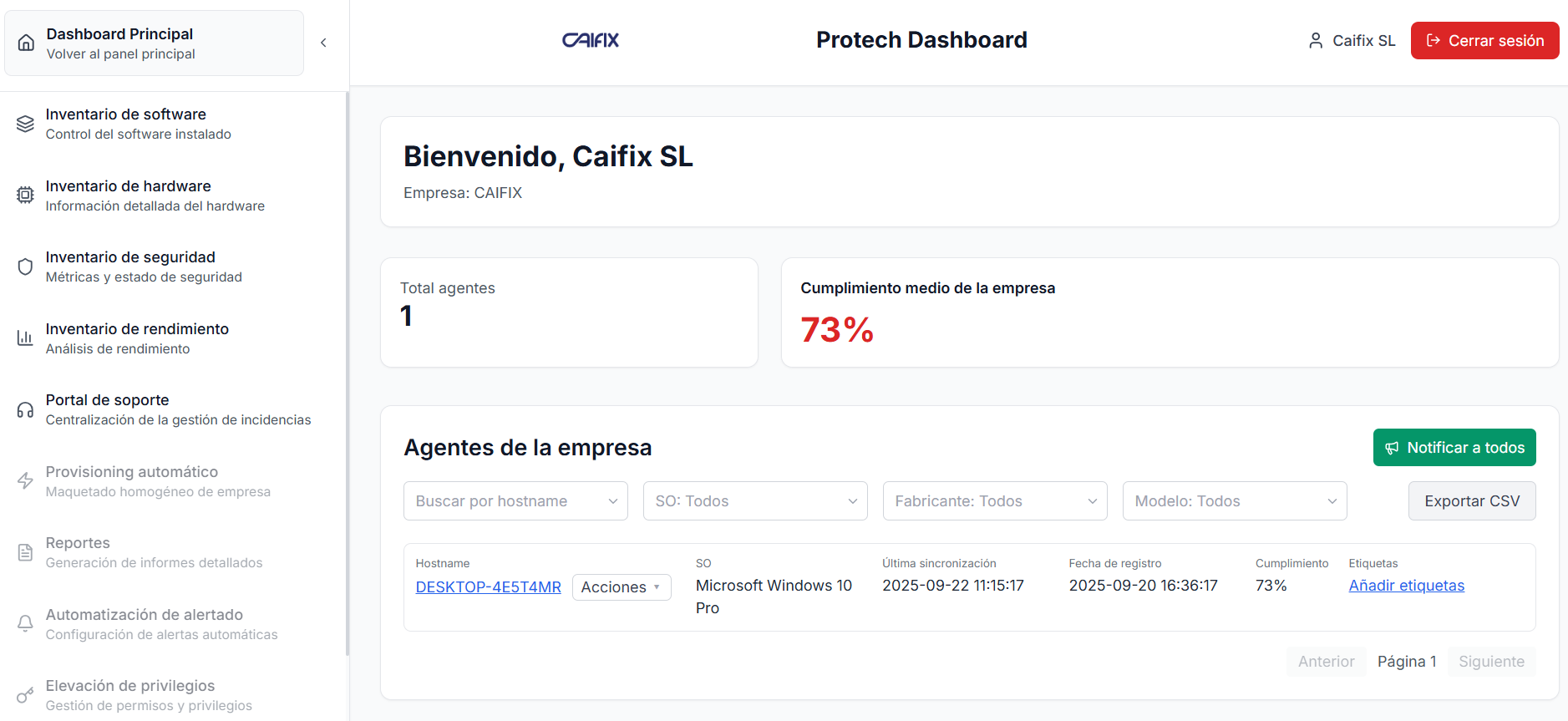 Protech - Dashboard principal